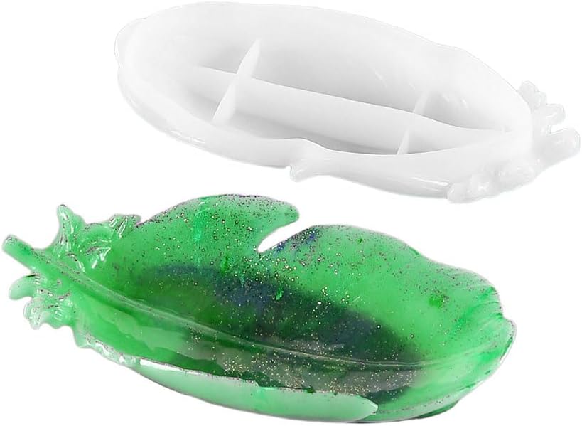 FineInno Tray Silicone Mold,Feather Casting Mold for Epoxy Resin,DIY Dish,Jewelry Holder Home Decor,Craft,Agate Coaster,Plate