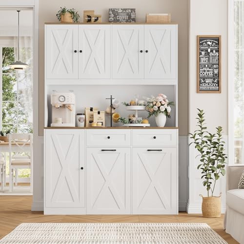 HOSTACK 71"H Kitchen Trash Can Cabinet, 12.5 Gallon Double Pull Out Garbage Can Hutch Cabinet with Trash Bin Storage Holders, 47" Wide Kitchen Pantry with Hidden Garbage Storage for Dining Room, White - Image 6