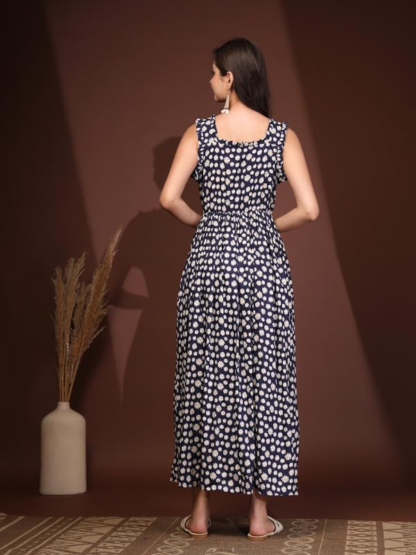 Image of Dress for Women | New Rayon Floral Printed Flared Maxi Dress for Women & Girl's