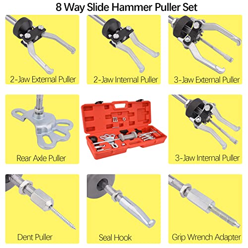 Bootop Pin Slide Hammer Puller Set, Large Slide Hammer, Hub Hammer, 9 Way Slide Hammer Puller Set, Wheel Hub Puller Tool, Slide Hammer Bearing Puller #TOP3