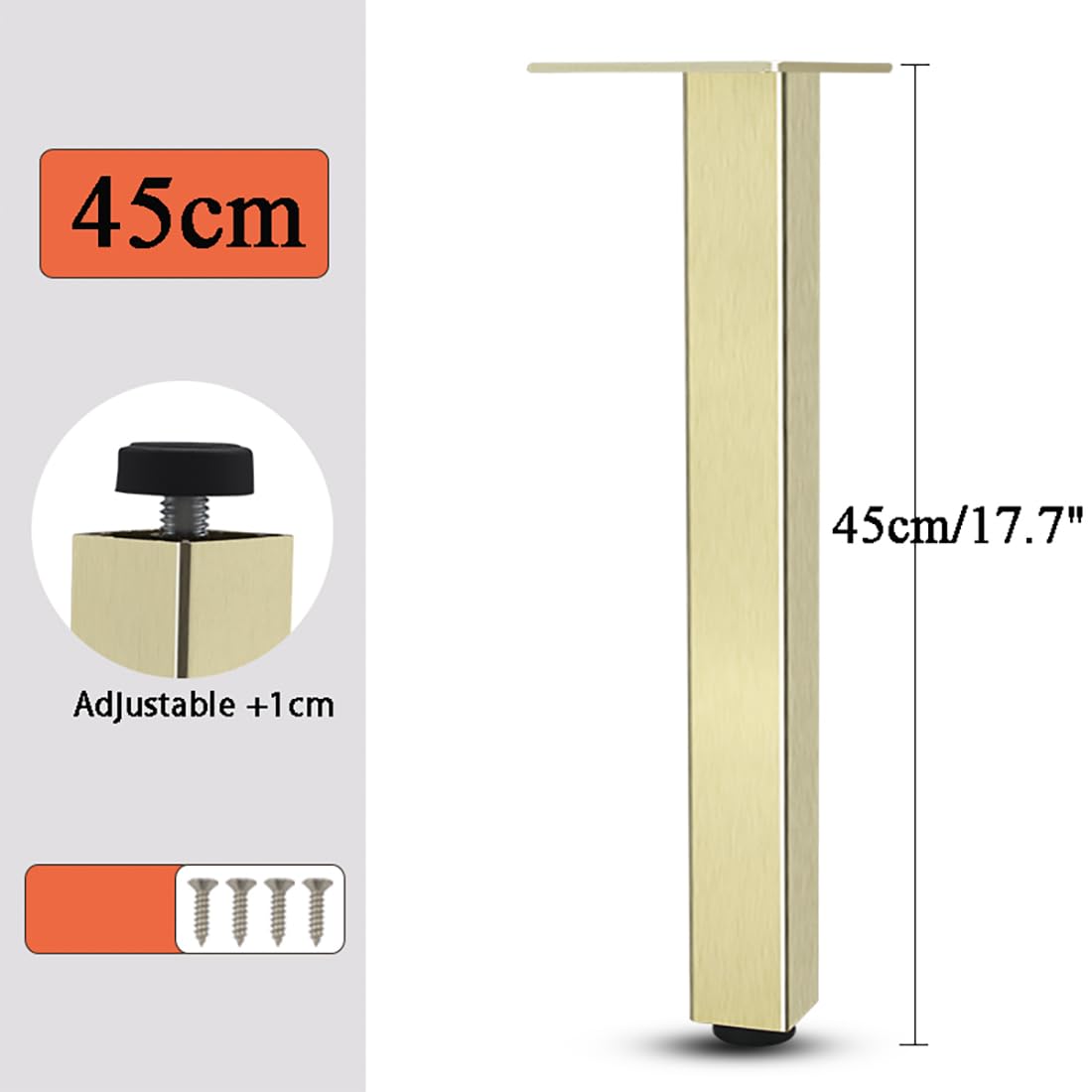 Regulowane metalowe nogi biurkowe 45 cm, stopki do sofy ze stopu aluminium, do stolików kawowych, szafek kuchennych, ławek i krzeseł, trwałe i stylowe wymienne nogi meblowe