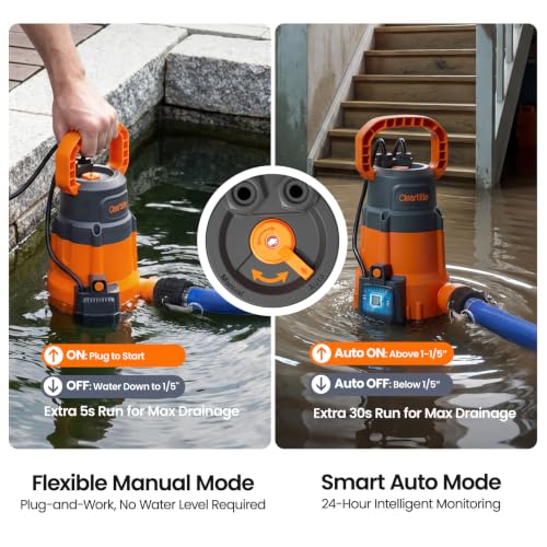 Image of 1 /4 HP Submersible Utility Water Pump with 25' Drain Hose, 2160 GPH High Flow, Portable Sump Pump with Auto Water Sensor for Pool, Flooded Basement, Hot Tub, Pond Draining