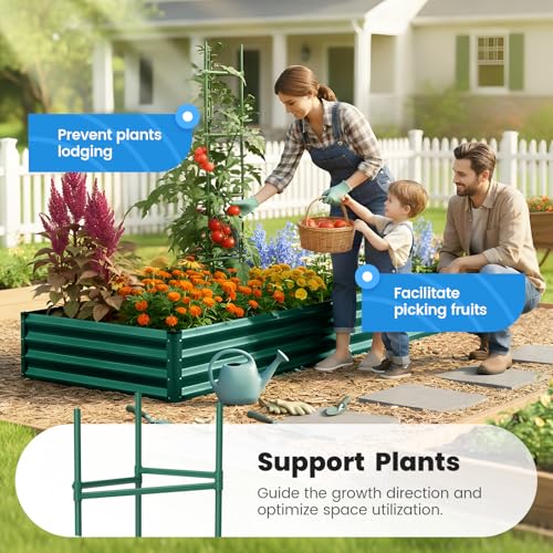 Image of Quictent Galvanized Raised Garden Bed 8x4x1 Ft Metal Planter Box for Vegetables Bottomless for Backyard, 2 Tomato Cages Included, Green 2PCS