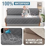 H.VERSAILTEX 100% Waterproof Futon Cover Reversible Futon Slipcover Armless Sofa Slipcover Furniture Protector Seat Width Up to 70" Washable with Adjustable Elastic Strap Anti-Slip, Grey/Beige - Image 3