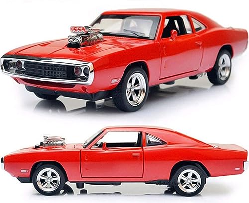 Image of WireScorts Fast & Furious 7 Diecast Metal Pullback Openable Doors Toy Cars with Flashing Light and Musical Sound for Gifts Toys for Kids Boys and Girls Children - Red