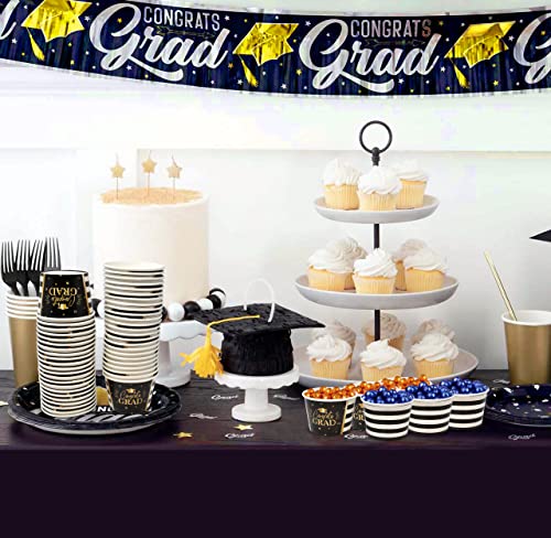 48 Count Graduation Treat Snack Cups Congrats Grad Disposable Paper Cup Dessert Ice Cream Bowls Black White & Gold Cap And Stars Design For Frozen Treats Cupcakes Graduate Party Favor Supplies Decor #TOP4