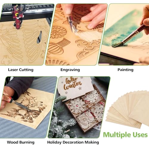 30 Pack Basswood Sheets 1/8", 12 x 12 Plywood Basswood Sheets for Laser Cutting and Engraving, 3 mm Unfinished Wood Sheets Basswood for Wood Burning Models Carving Painting DIY Ornaments - Image 4