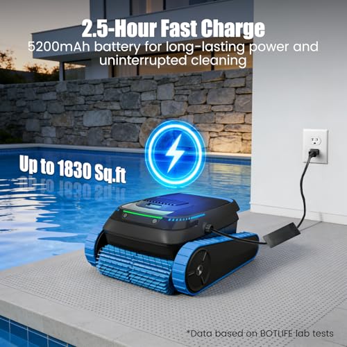 Image of Cordless Robotic Pool Cleaner, Pool Vacuum Robot for Inground & Above Ground Pools, 5000GPH Suction, Smart Navigation for Floor /Wall /Waterline, 150μm Filter, App Support, Self-Parking