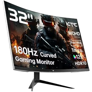 KTC 32 inch 180Hz QHD Curved Gaming Monitor, 2560*1440P 2K Monitor, 1500R HVA Display, 1ms MPRT, FreeSync Premium, HDR, 120%sRGB, DisplayPort/HDMI/USB, Vesa Support 3.9×3.9”, PC Display for Gamers