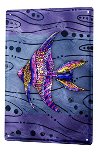 Leotie Since 2004 Fun Tin Sign Metal Plate Decorative Sign Home Decor Plaques Wall Decoration Purple Pink Colorful Fish Metal Plate 8X12 #TOP22