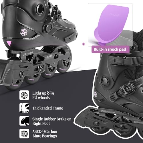 COSMOID TT Inline Skates für Frauen Männer, Roller Blades Erwachsene Männlich Weiblich, Professionelle Fitness Roller Skates Blades für Unisex，Black
