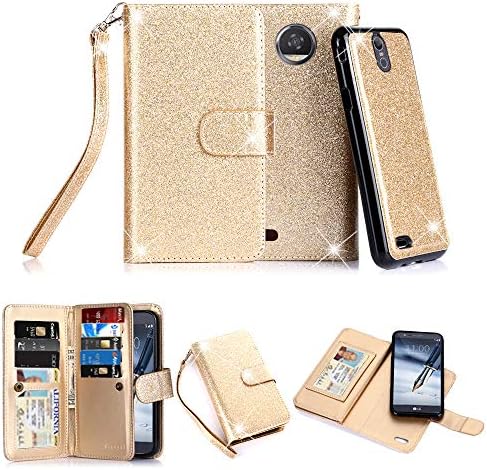 TabPow LG Stylo 3 Case, 10 Card Slot - ID Slot, Button Wallet Folio PU Leather Case Cover with Detachable Magnetic Hard Case for LG Stylo 3/ LG Stylo 3 Plus -Gold