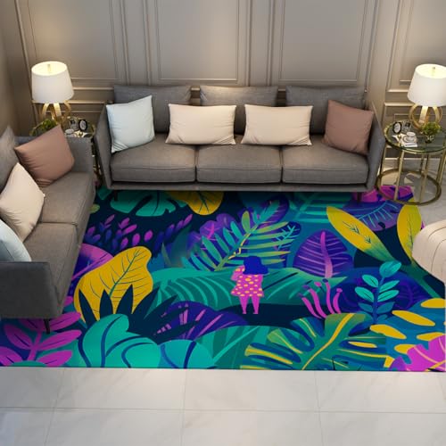 Tapis lavable tropical 120x150cm pliable et antidérapant pour salon