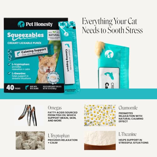 Image of Cat Calming Lickable Treats for Anxiety Relief - Squeezable Calming Puree Pouches for Cats - Feline Stress Relief Behavior Support for Travel, Vet Visits, Grooming, & Separation (Salmon, 40 Ct)
