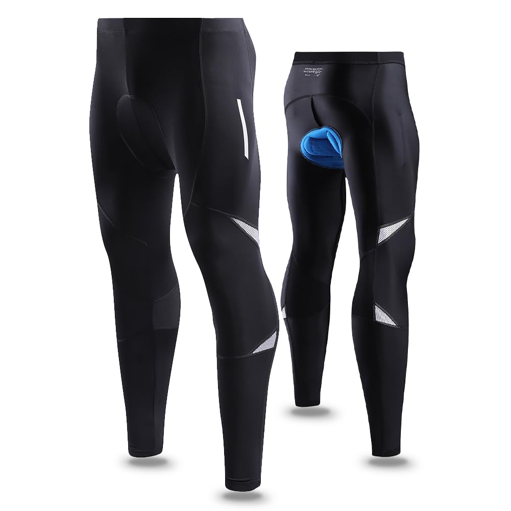 NuCamper Pantalon Cyclisme Long Homme Respirant Compression VTT Pantalon de Gel Tapis Perforés au Laser et Bandes Réfléchissantes Convient pour Conduite de Nuit Motocycle MTB