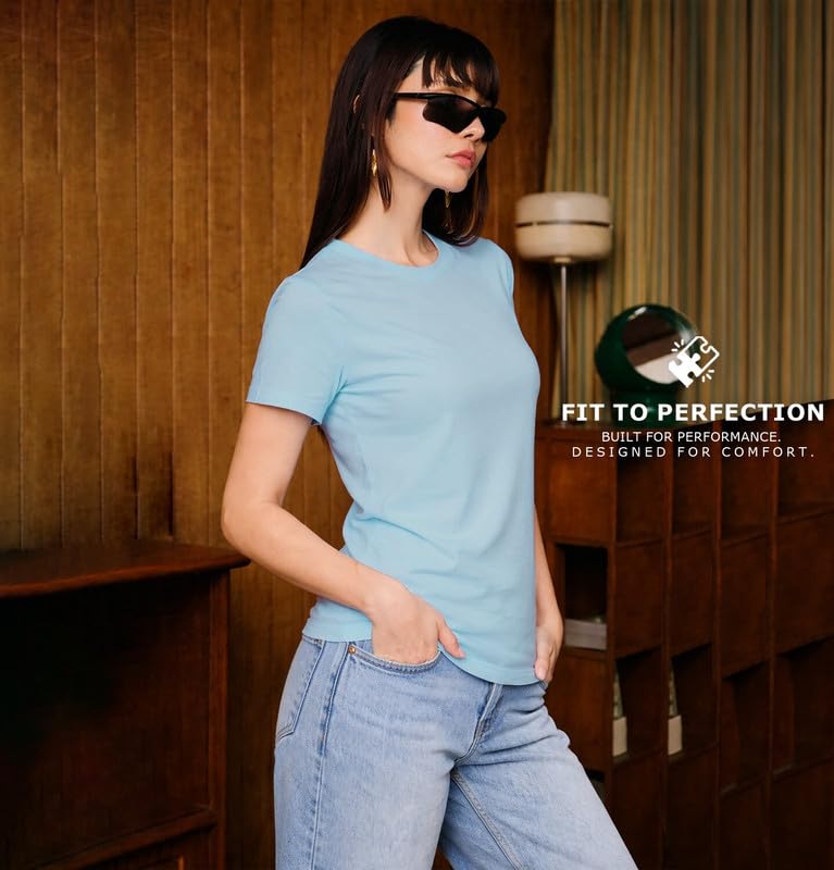Image of Sleepynuts Women's Plain Round Neck Regular Fit Half Sleeve Cotton T Shirt