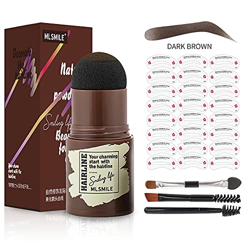 Eyebrow Stamp Stencil Kit, Waterproof Brow Stamp and Shaping Kit, One Step Eyebrow Stamp with 24 Eyebrow Stamp Stencilsï¼†3 Eyebrow Brushes for Perfect Brow, Hairline Brow Stamp Long-lasting (Dark Brownï¼‰