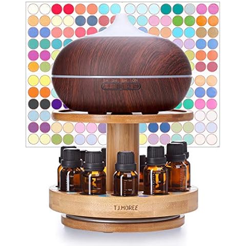 TJ.MOREE Bamboo Diffuser Holder Carousel- 2 Tier Height Increase Rack with Upper Tray for Holding Diffuser, for 5ml, 10ml, 15ml, 20ml Essential Oils Bottles Cover