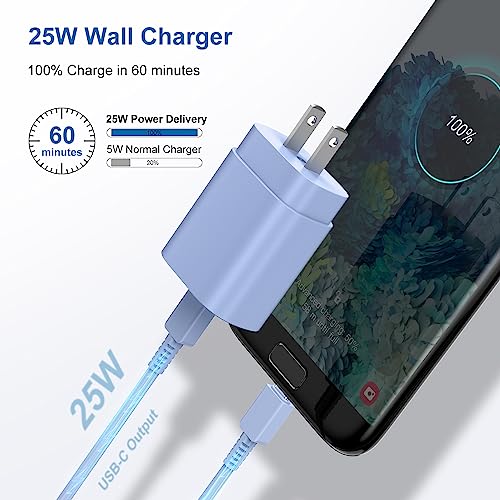 Image of Type-C Charger, 2Pack 25W PD USB-C Super Fast Charging Blocks &3ft Cables | PD Wall Charger Blocks &3+3ft USBC Cords for Samsung Galaxy S26 /S25 /S24 /S23 /S22 /S21 /S20 Plus /Ultra, Note 20 /10 /9 /8, S10 Blue