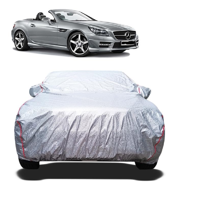 Waterproof Car Body Cover - Compatible with Mercedes Benz SLK-Class SLK 350 Car Cover - Silver Car Cover - with Mirror Pocket - Soft Cotton Lining - 100% Water-Proof - Silver Look
