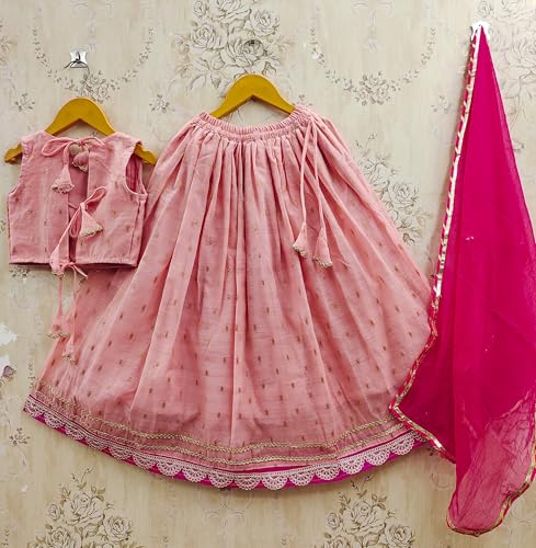 Image of Kids Traditional Lehenga Choli Set with Embroidered Pink Choli & Dupatta