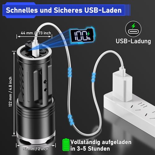 JAY-PARK Taschenlampe 1000000 Lumen Extrem Hell Aufladbar 10800-mAh Akku – Ansicht 5