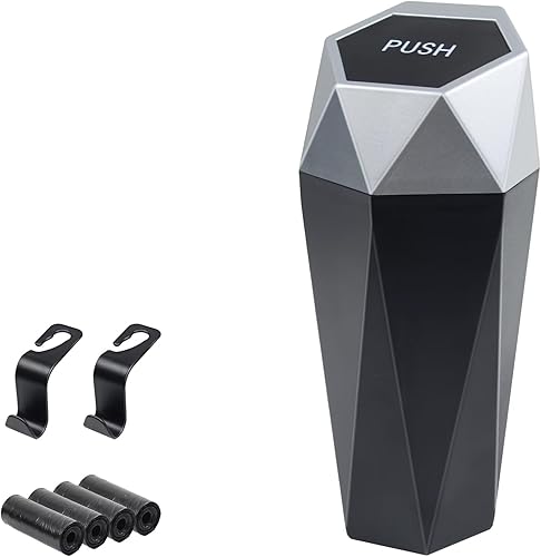 Miniatura 12 de Basurero para automóvil, cubo de basura con tapa, accesorios de automóvil para interior de mujer, cubo de basura para automóvil con 2 ganchos de ABS