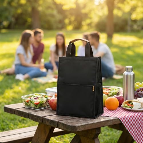 Image of FOSSE Insulated Lunch Bag (10 Litre, Black), Office Tiffin Bags for Men and Women, Hot & Cold Travel Lunch Box for Men, Tiffin Box & Bottles, Lunch Bag for Office, Picnic Bag (Black)