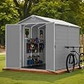 Devoko 6x8 Ft Outdoor Storage Shed - Lockable Resin Tool Shed with Window & Floor - Easy Assembly for Garden, Backyard