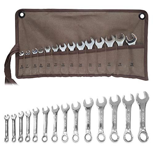 VORX Stubby Spanner Set 14 Pc PRO Grade Short 6mm to 19mm Drop Forged Chrome Vanadium Supplied in Heavy Canvas Storage Wallet, 1% of Sale Value Will be Donated to Children's Hospital