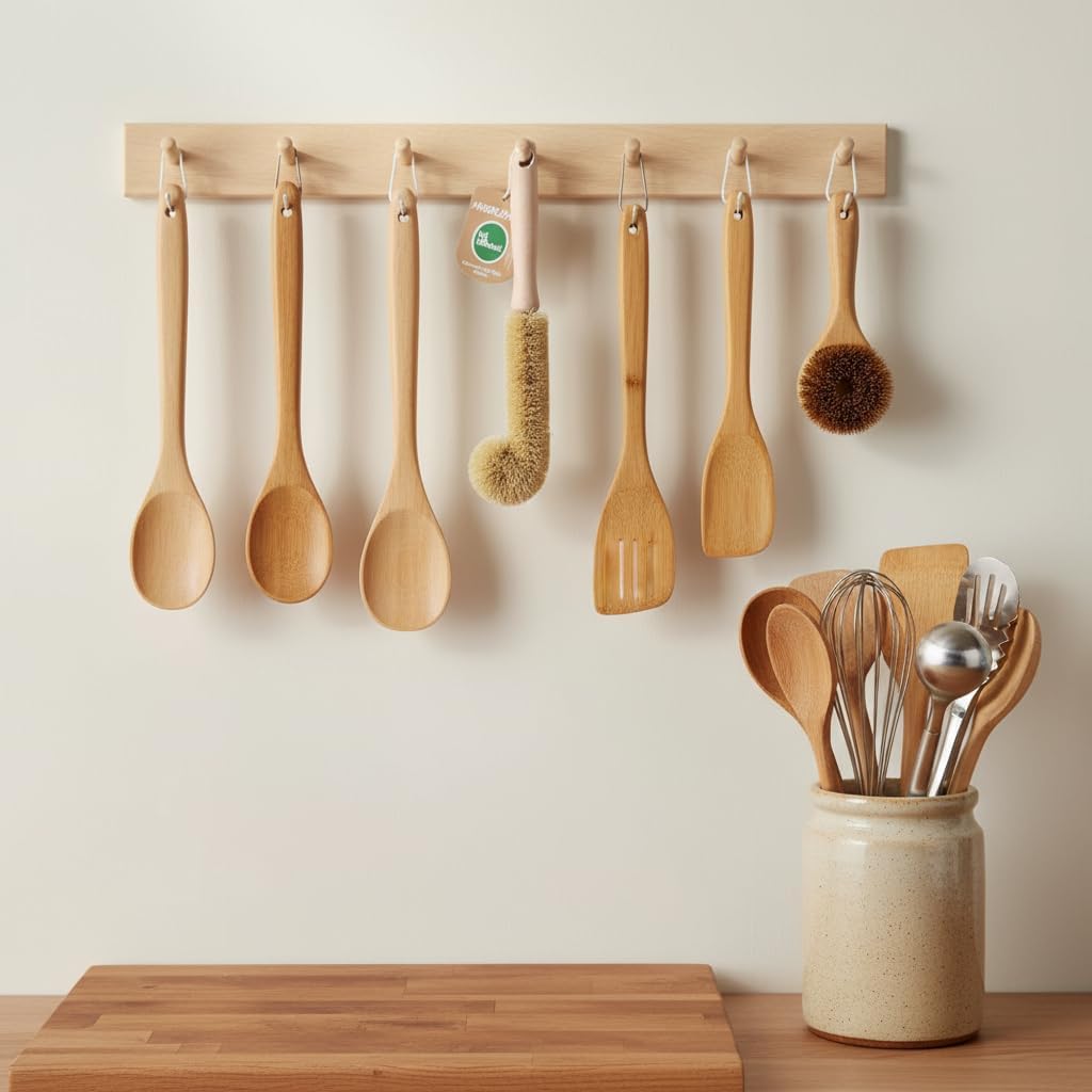 Wooden Bottle Brush - L-Shape Long Handle Cup Scrubber for Water Bottles, Decanters & Glassware - Beech Wood Kitchen Cleaning Tool (Multipack) (4)