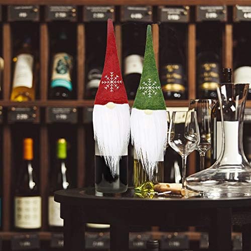 KBNIAN 5PCS Christmas Wine Bottle Cover, Christmas Gnomes Wine Bottle Topper Cover Christmas Bottle Decorations Santa Claus Bottle Bags for Whiskey, Champagne, Christmas Party, Dinner Party, Gifts