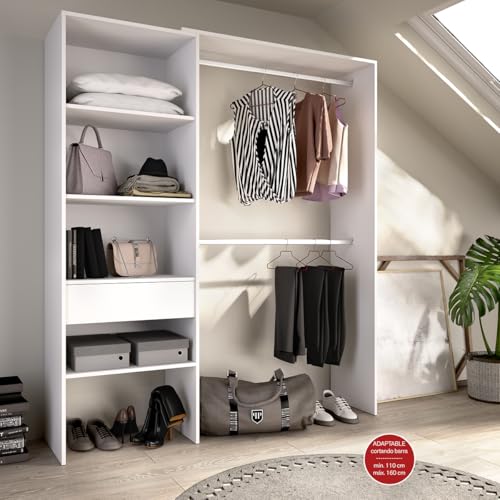 Miniatura 2 de Dekit Grupo Rimobel Suit Armario Vestidor Abierto, Madera De Ingeniería, Blanco, 187x160 110x40 Cm