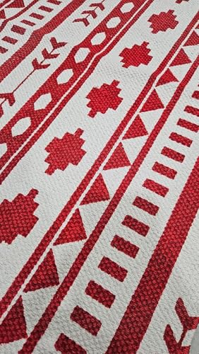Image of SAGON 2x5 Ft Printed Runner Carpet - Cotton Bedside Rug for Bedroom & Living Room (Red Arrow Geomatric)