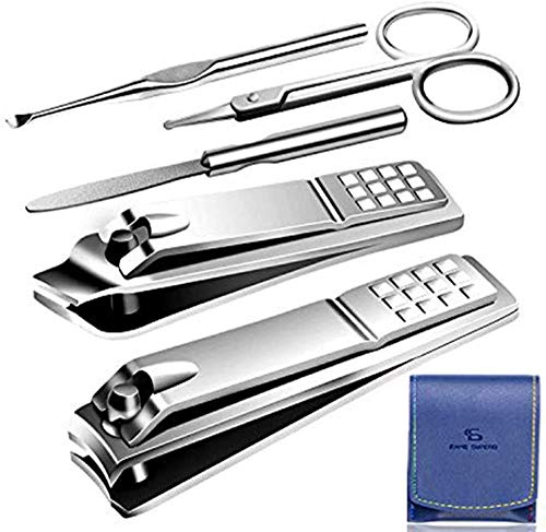 Professional Pedicure Kit Nail Clippers Set 5 Piece Stainless Steel Nail Cutter Nail File Sharp Nail Scissors Manicure Fingernails & Toenails with Portable Travel Case (5 in 1_Primary color)