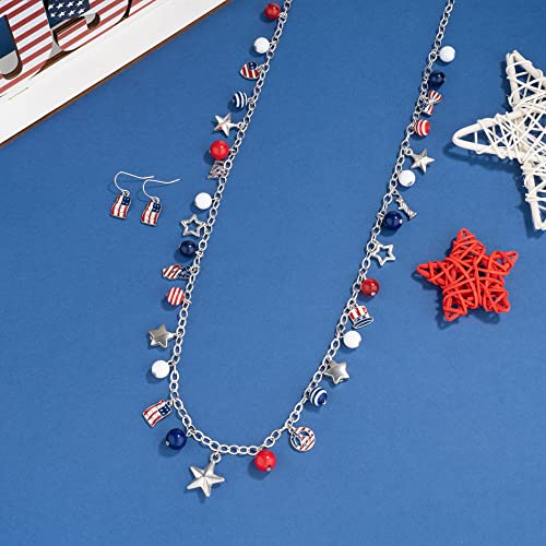 Image of Madison Tyler 4th of July Necklace for Women | American Statue of Liberty Heart Star Uncle Sam Hat USA Bead Pandent Necklace | Independence Day Patriotic Earring Necklace Jewelry Set