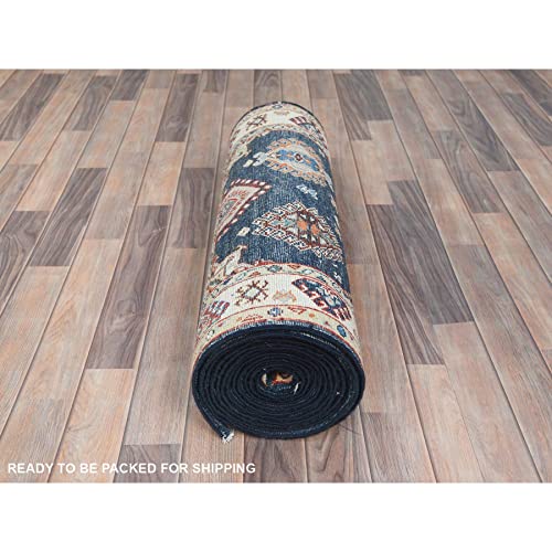 Shahbanu Rugs Yale Blue Special Kazak Soft Wool Hand Knotted Xl Runner Oriental Rug (2'8" X 18'7") #TOP4