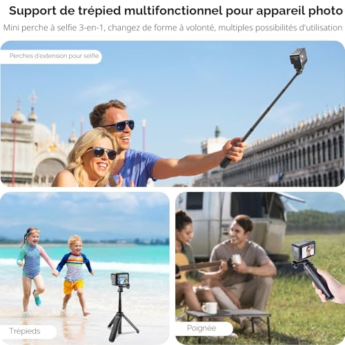 REYGEAK Perche à Selfie 40 cm pour GoPro, Mini trépied 2 en 1 pour DJI Osmo Pocket 3, GoPro Hero 13/12/11/10/9/Max, Osmo Action 5 Pro/4, Insta-360 X5/X4 - 5