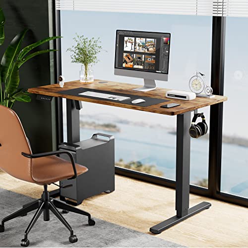 Electric Height Adjustable Standing Desk, 40'' X 24'' Stand Up Desk Modern Adjustable Desk Sit To Stand Desk Computer Desk, Ergonomic Computer Workstation With Rust Brown Top & Black Frame #TOP6