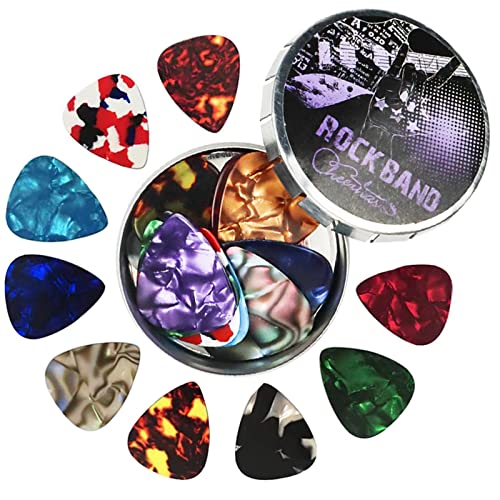 Médiators pour guitare, 12 Médiator en celluloïd Guitar Picks Médiators avec Boîte en Métal, plectre pour guitare… - Les Beatles, Paul McCartney, John Lennon, RIngo Starr, George Harrison Médiators pour guitare, 12 Médiator en celluloïd Guitar Picks Médiators avec Boîte en Métal, plectre pour guitare…