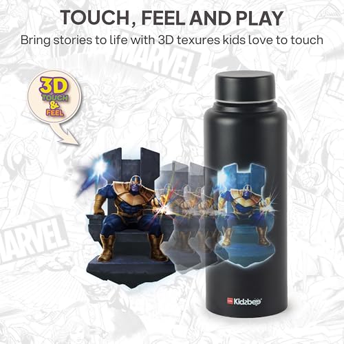 Image of CELLO Kidzbee Vortex Single Wall Steel Water Bottle For Kids 700 ml | 3D Touch & Feel Thanos Design Fridge Safe Spill Proof & Leak Proof Stainless Steel Water Bottle For School Kids, Travel & Picnic