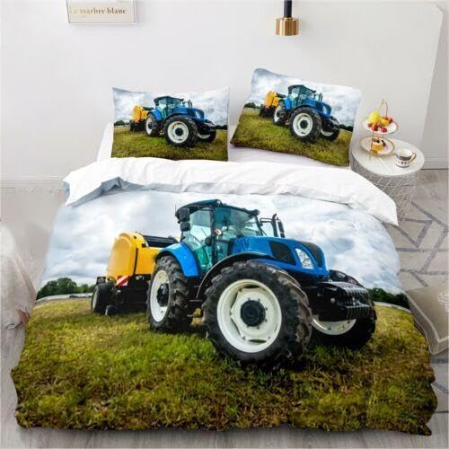 Housse de couette tracteur 90x190 cm en microfibre avec taie pour lit enfant