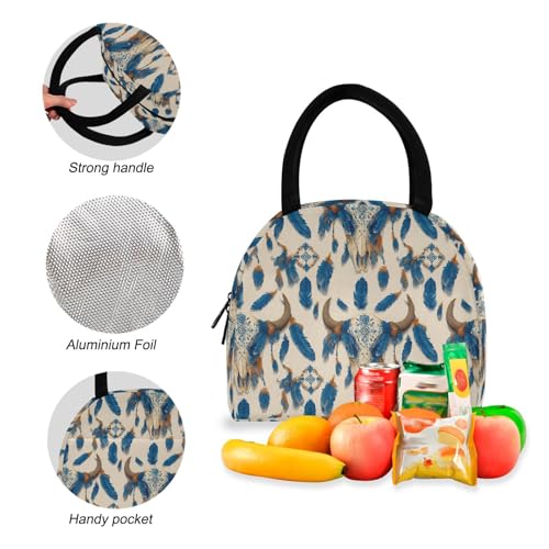 Bison Skulls Print Backpack Set with Lunch Bag, Large Capacity Travel Backpacks and Lunch Box Insulated for Commute Hiking Picnic4