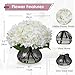 Hollyone Hydrangea Artificial Flowers with Glass Vase White Silk Faux Flowers Arrangements with Faux Water Fake Floral Bulk Bouquet for Home Decor Table Centerpiece Decorations