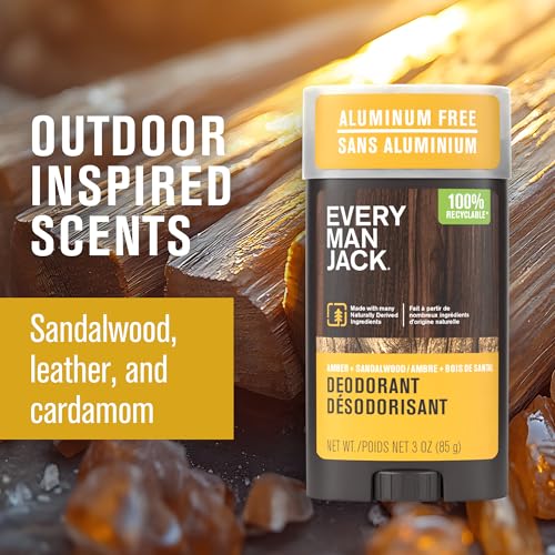 Image of Every Man Jack Amber + Sandalwood Men's Deodorant - Stay Fresh with Aluminum Free Deodorant For all Skin Types - Odor Crushing, Long Lasting, with Naturally Derived Ingredients - 3oz (3-Pack)