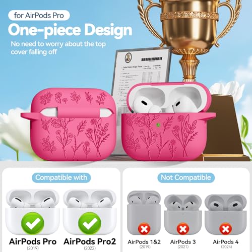 Image of Flower Engraved Case for Apple AirPods Pro 2nd /1st Generation, Soft Silicone AirPods Pro 2 Gen Protective Cover for Women Airpod Cases with Clean Kit,Carabiner,Front LED Visible