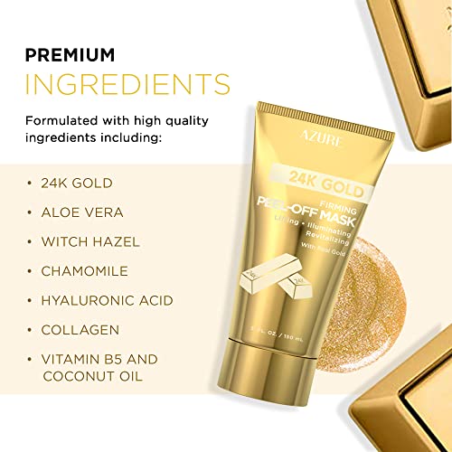 Azure 24K Gold Firming Peel Off Face Mask- Anti Aging, Lifting, Illuminating & Revitalizing - Removes Blackheads, Dirt & Oils - With Hyaluronic Acid And Collagen - Skin Care Made In Korea - 150Ml / 5 Fl.oz. #TOP1