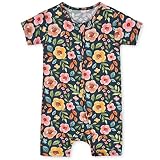 Gerber Unisex Baby Buttery Soft Short Sleeve Romper with Viscose Made from Eucalyptus, Midnight Floral, 3-6 Months
