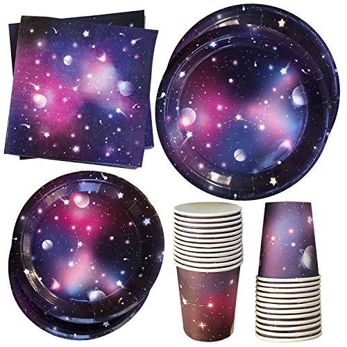 Galaxy Birthday Party Supplies (Serves 24) Great for Outer Space Birthday Party Supplies |Space Plates Galaxy Party Supplies, Solar System Birthday Decorations, Moon Party Decorations, and Science Birthday Party Supplies.
