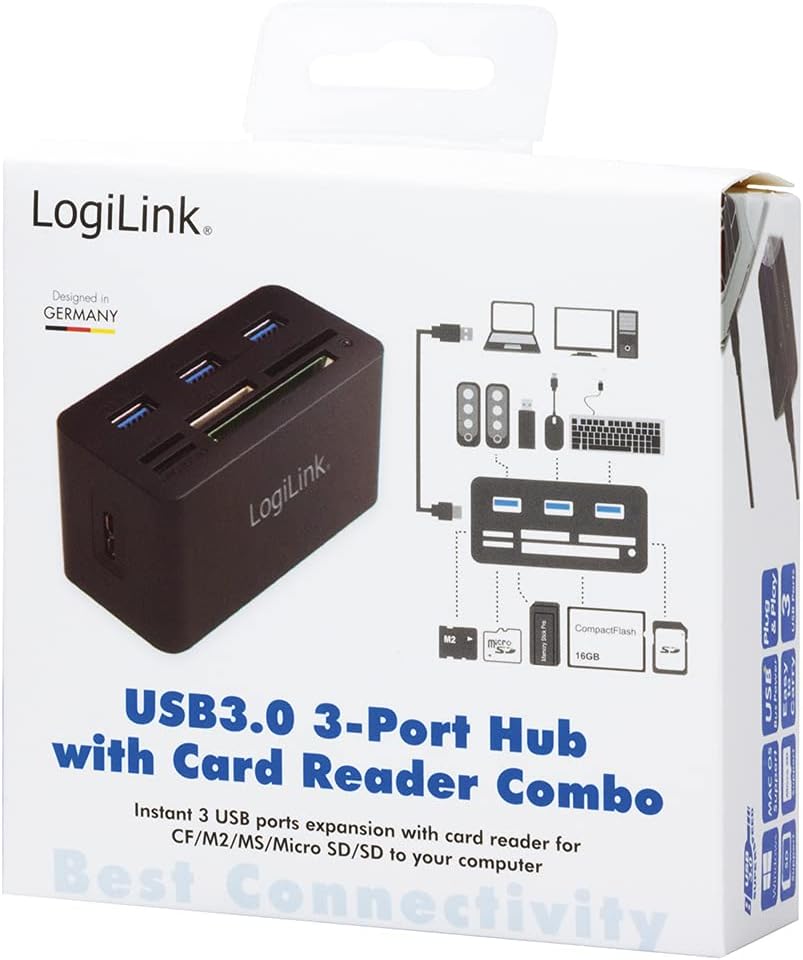 LogiLink Compatible Hub USB 3.0 avec lecteur de Carte All-in-One, Noir